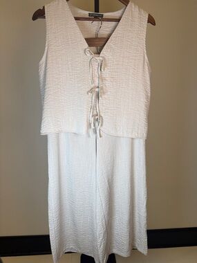 Adrianna Papell Textured Two Piece Set Tie Front Vest & Wide Leg Pants | Size S